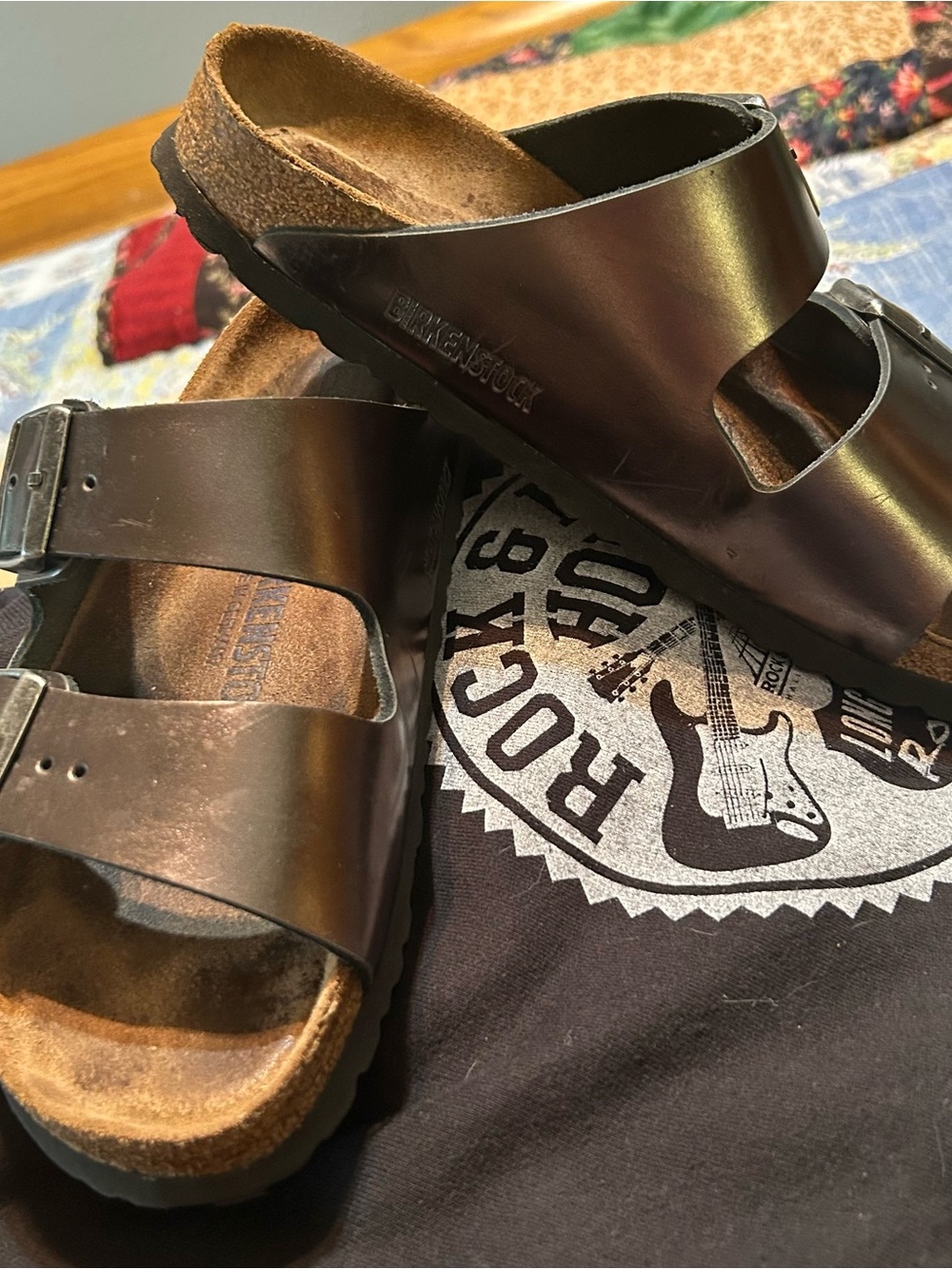 Birkenstock Gun Metal Metallic Leather Arizona - size 38 - like new